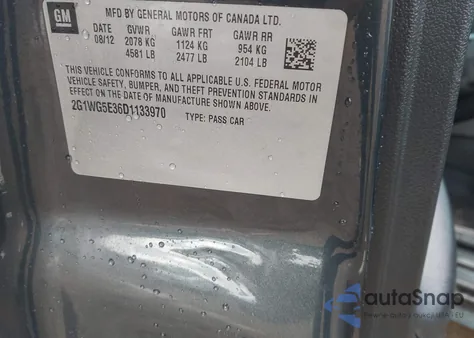 2013 Chevrolet Impala Lt from USA, damaged, VIN 2G1WG5E36D1133970